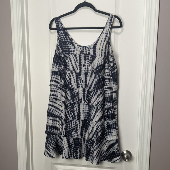 Michael Kors Blue and White Tiered Tie Dye Dress - Picture 1 of 4